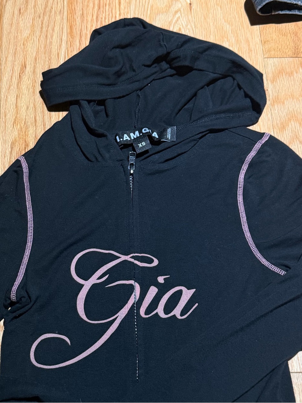 I.AM.GIA Black Flare Pant and Matching Logo Top with Pink Trim - Picture 4 of 5